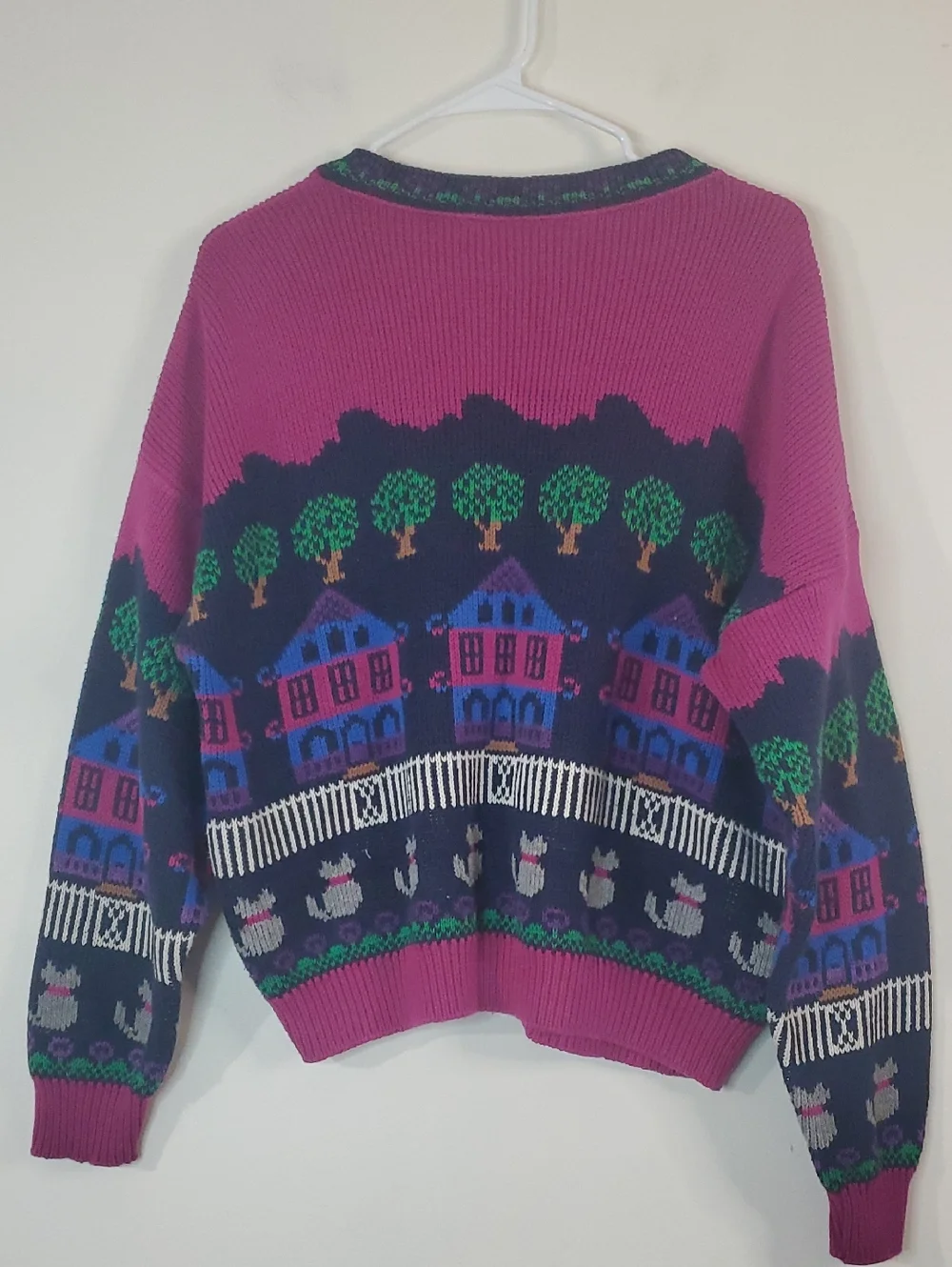 Vintage 80s Sutton Place Cats Village Motif Women’s Sweater Novelty - Picture 6 of 11